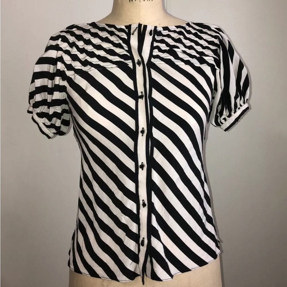 FENDI Y2K STRIPED SILK BUTTON FRONT BLOUSE CHEVRON STRIPE SILK - Picture 10 of 10